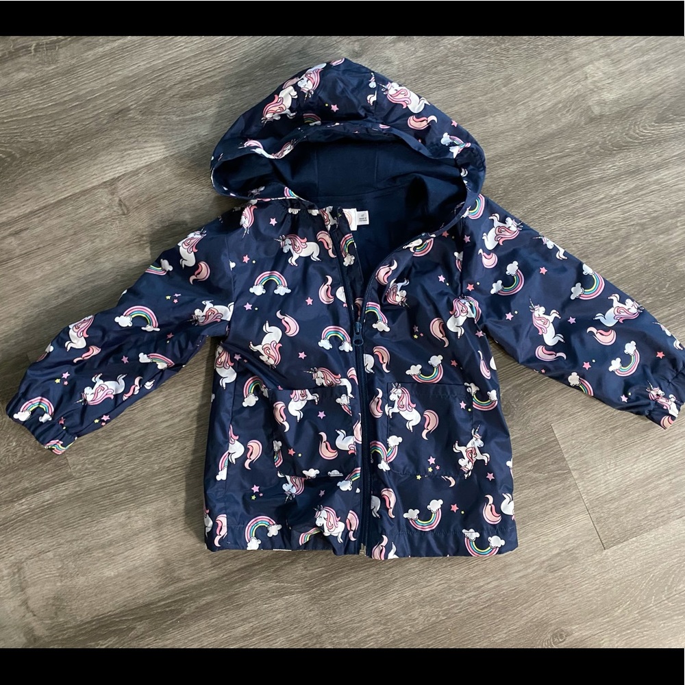 Wonder Nation Girls Navy Unicorn rain jacket